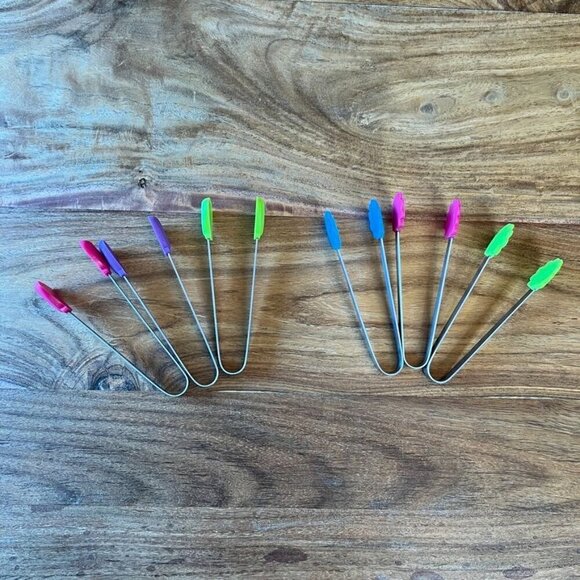 Stainless Steel & Silicone Tongs With Colorful Shell And Flower Designs Set Of 6 - Picture 2 of 8